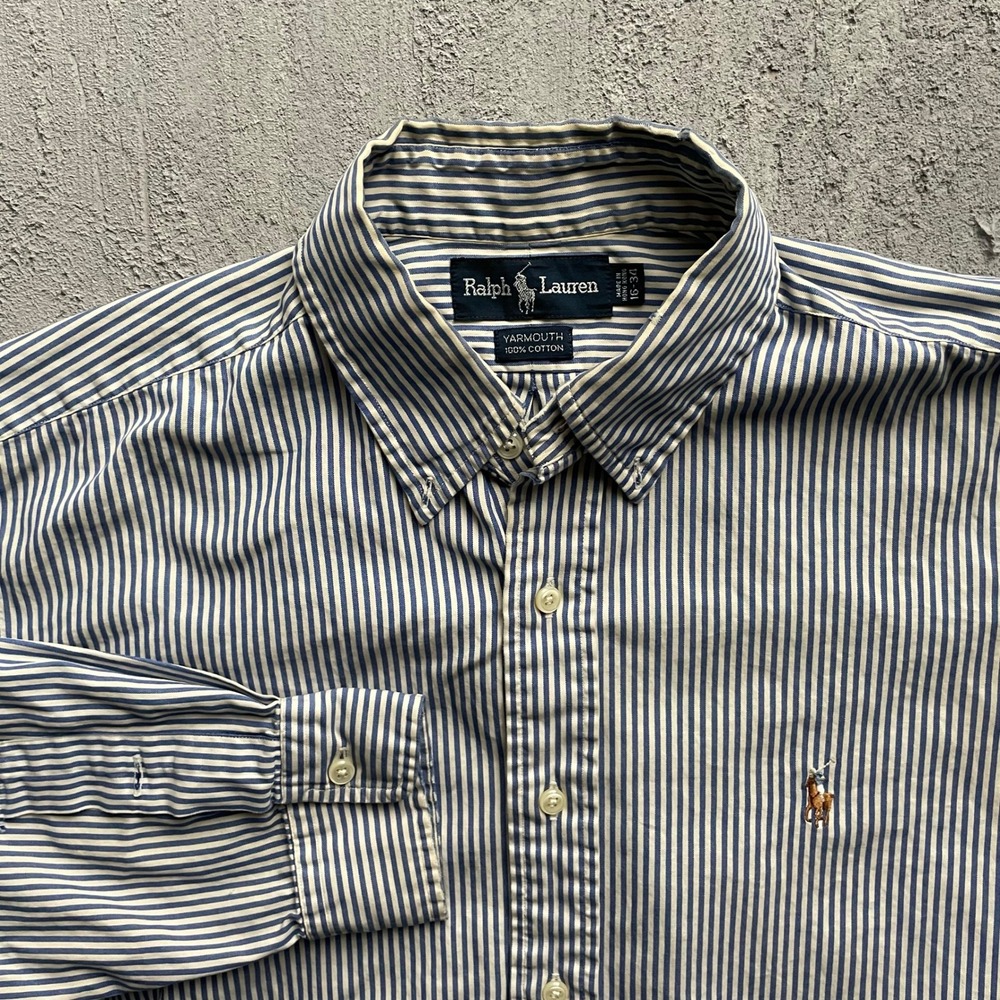 Vintage polo Ralph Lauren Yarmouth Striped Button Down Shirt Mens 16-34 Blue 90s